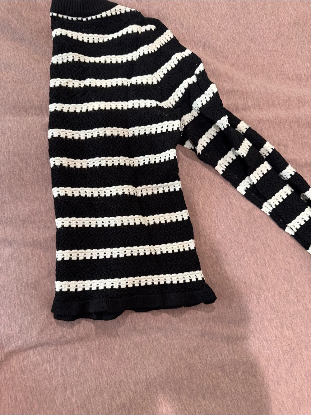 Zara Black & White Striped Crochet Sweater